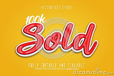 Editable text effect 100k Sold 3d effect font style concept Vector Illustration