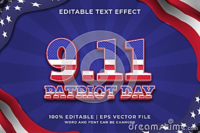 Editable text effect - 9.11 Patriot Day template style premium vector Vector Illustration