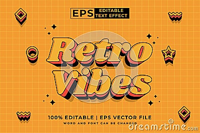 Editable text effect Retro Vibes 3d cartoon style premium vector Vector Illustration