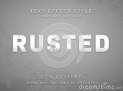 Editable Text effect rusty peeled silver metal texture type style Vector Illustration