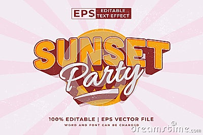 Editable text effect sunset party 3d retro template style premium vector Vector Illustration