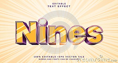 Editable text style effect - Nines text style theme. Vector Illustration