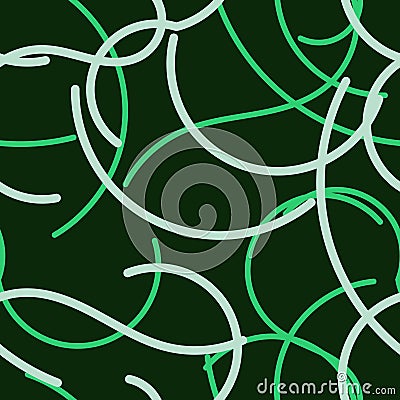 Green Curved Lines Vector With Dark Background Seamless Pattern Vector Illustration