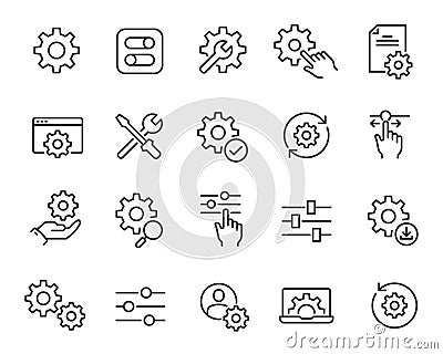 Editable Vector Icon Set in Line Style on Settings and Configuration Vector Illustration