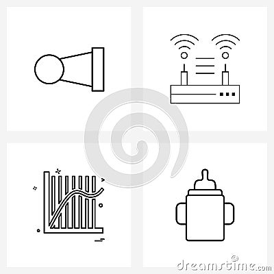 4 Editable Vector Line Icons and Modern Symbols of beep; graph; sound; signal; business Vector Illustration
