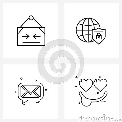 4 Editable Vector Line Icons and Modern Symbols of closed, sms, globe protected, message, love Vector Illustration