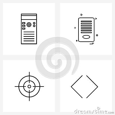 4 Editable Vector Line Icons and Modern Symbols of computer,multimedia, file, goal Vector Illustration