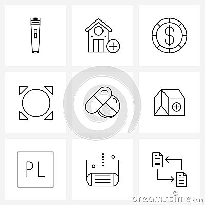 9 Editable Vector Line Icons and Modern Symbols of tablets, button, house, direction, money Vector Illustration