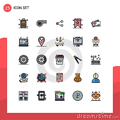 Editable Vector Line Pack of 25 Simple Filled line Flat Colors of html, coding, sharing, easter, passport Vector Illustration