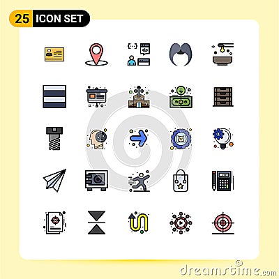 Universal Icon Symbols Group of 25 Modern Filled line Flat Colors of men, movember, app, hipster, programmer Vector Illustration