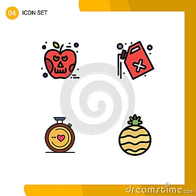 Pictogram Set of 4 Simple Filledline Flat Colors of apple, love, skull, pollution, wedding Vector Illustration