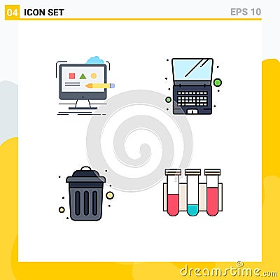 Editable Vector Line Pack of 4 Simple Filledline Flat Colors of art, garbage, digital, laptop, recycle Vector Illustration