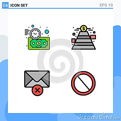 Editable Vector Line Pack of 4 Simple Filledline Flat Colors of budget estimate, mail, time, goal, bin Vector Illustration