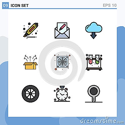 Editable Vector Line Pack of 9 Simple Filledline Flat Colors of computer, open box, cloud, launch, release Vector Illustration