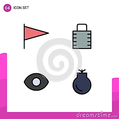 Editable Vector Line Pack of 4 Simple Filledline Flat Colors of country, gun, key, security, military Vector Illustration