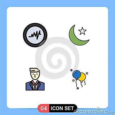 Editable Vector Line Pack of 4 Simple Filledline Flat Colors of heart, leader, night, boss, balloons Vector Illustration