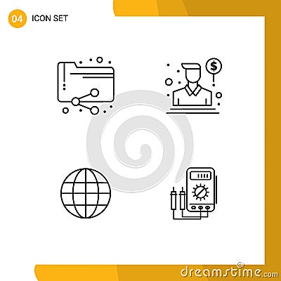 Editable Vector Line Pack of 4 Simple Filledline Flat Colors of share, globe, folder, sales, ineternet Vector Illustration