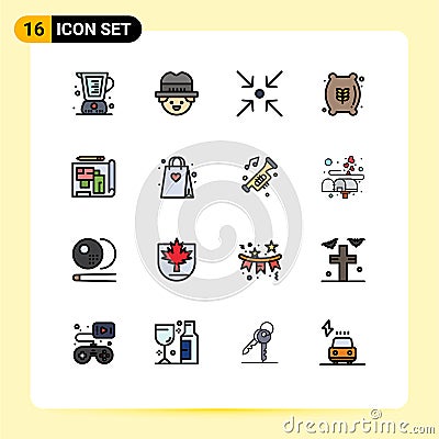 16 Creative Icons Modern Signs and Symbols of building, architecture, arrow, food, flour bag Vector Illustration