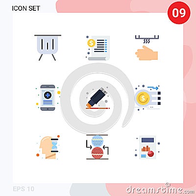 Editable Vector Line Pack of 9 Simple Flat Colors of rx, outline, dollar, medical, dryer Vector Illustration