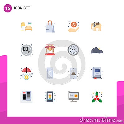 Editable Vector Line Pack of 16 Simple Flat Colors of waste, gas, sale, co, elephant Vector Illustration