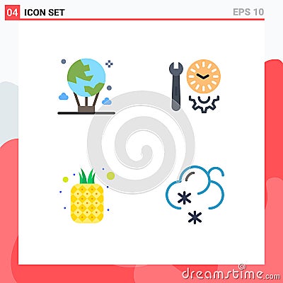 Mobile Interface Flat Icon Set of 4 Pictograms of air, tools, global, options, fruit Vector Illustration