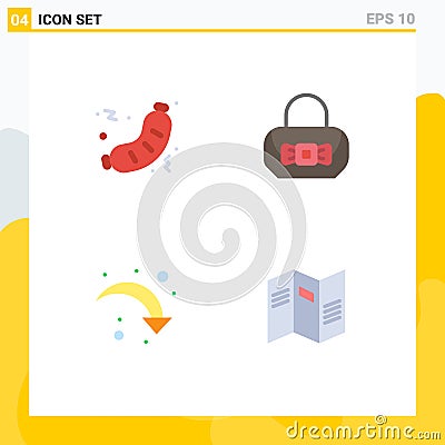 Editable Vector Line Pack of 4 Simple Flat Icons of barbecue, reload, junk, fashion, down Vector Illustration
