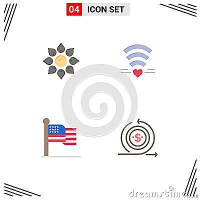 Editable Vector Line Pack of 4 Simple Flat Icons of celebrate, heart, diwali, wifi, flag Vector Illustration