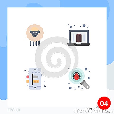 Editable Vector Line Pack of 4 Simple Flat Icons of mutton, bug, spring, mobile, search Vector Illustration