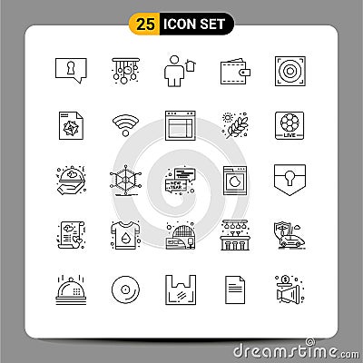 Mobile Interface Line Set of 25 Pictograms of design, wallet, home, user, finance Vector Illustration