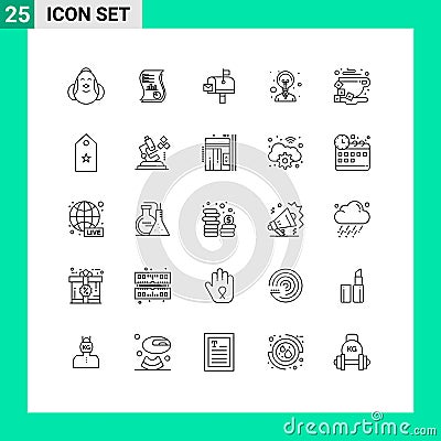 Editable Vector Line Pack of 25 Simple Lines of idea, postoffice, data, mail box, mail Vector Illustration