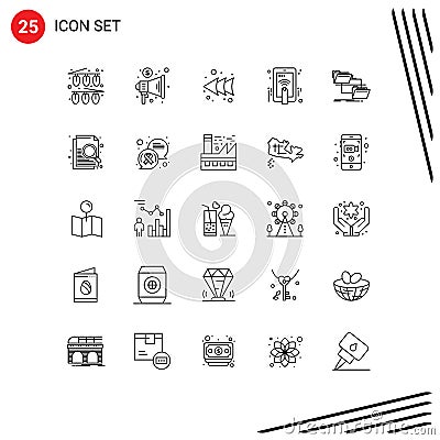 Editable Vector Line Pack of 25 Simple Lines of management, folder, arrow, gesture, hand touch Vector Illustration