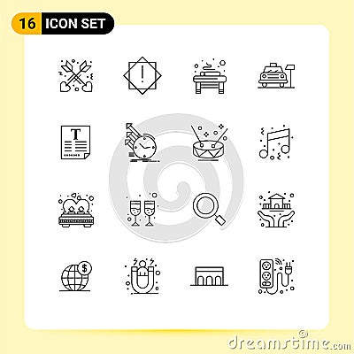 Editable Vector Line Pack of 16 Simple Outlines of fount, text, relaxation, file, hotel Vector Illustration