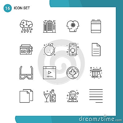 16 Outline concept for Websites Mobile and Apps kitchen, appliances, company, people, improvement Vector Illustration