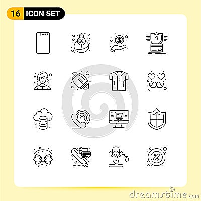 Editable Vector Line Pack of 16 Simple Outlines of web developer, female, support, developer, hacking Vector Illustration