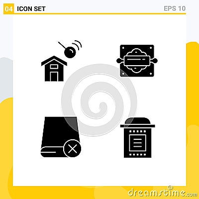 Solid Glyph Pack of 4 Universal Symbols of city, devices, search, bread roller, gadget Vector Illustration