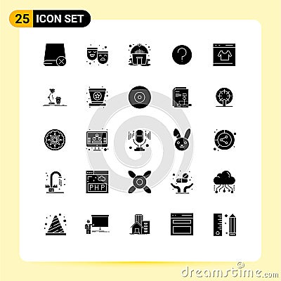 Editable Vector Line Pack of 25 Simple Solid Glyphs of credit, mark, happy sad, ui, basic Vector Illustration