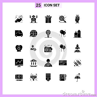 Modern Set of 25 Solid Glyphs Pictograph of digital, artificial, holiday, sousveillance, money Vector Illustration