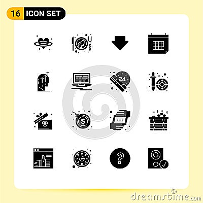 Modern Set of 16 Solid Glyphs and symbols such as human, emotional, down, event, date Vector Illustration