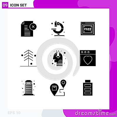 Pictogram Set of 9 Simple Solid Glyphs of idea, nature, science, garden, free Vector Illustration