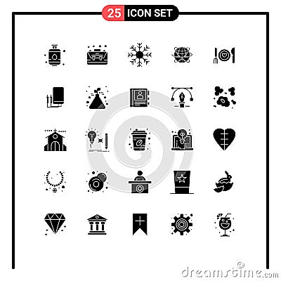 Editable Vector Line Pack of 25 Simple Solid Glyphs of internet, data, cold, business, winter Vector Illustration