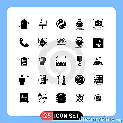 Pictogram Set of 25 Simple Solid Glyphs of reduce, expense, polarity, cost, yin Vector Illustration