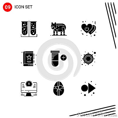 Modern Set of 9 Solid Glyphs and symbols such as seo, business, heart, bookmark, switch Vector Illustration