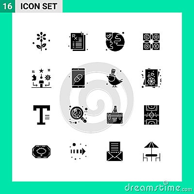 Editable Vector Line Pack of 16 Simple Solid Glyphs of traning, talent, protection, life, education Vector Illustration