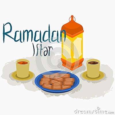 Dates With Drinks and Lantern Vector Illustration for Iftar Concept Vector Illustration