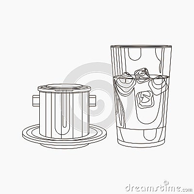 Outline Style Vietnamese Drip Iced Coffee Vector Illustration Vector Illustration