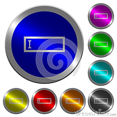 Editbox with editing cursor luminous coin-like round color buttons Stock Photo