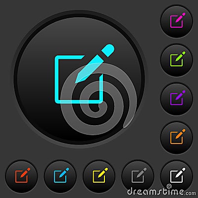 Editbox with pencil dark push buttons with color icons Stock Photo