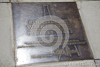 Edith Head Plaque in the Sidewalk on the Rodeo Drive Editorial Stock Photo