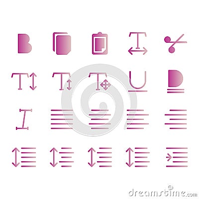 Editing text icon set include text, bold, edit,design,document, copy,paste,horizontal,editor,cut,scissor,vertical, move, arrow, Vector Illustration