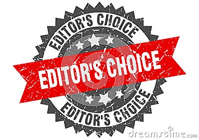 Editor`s choice stamp. grunge round sign with ribbon Vector Illustration